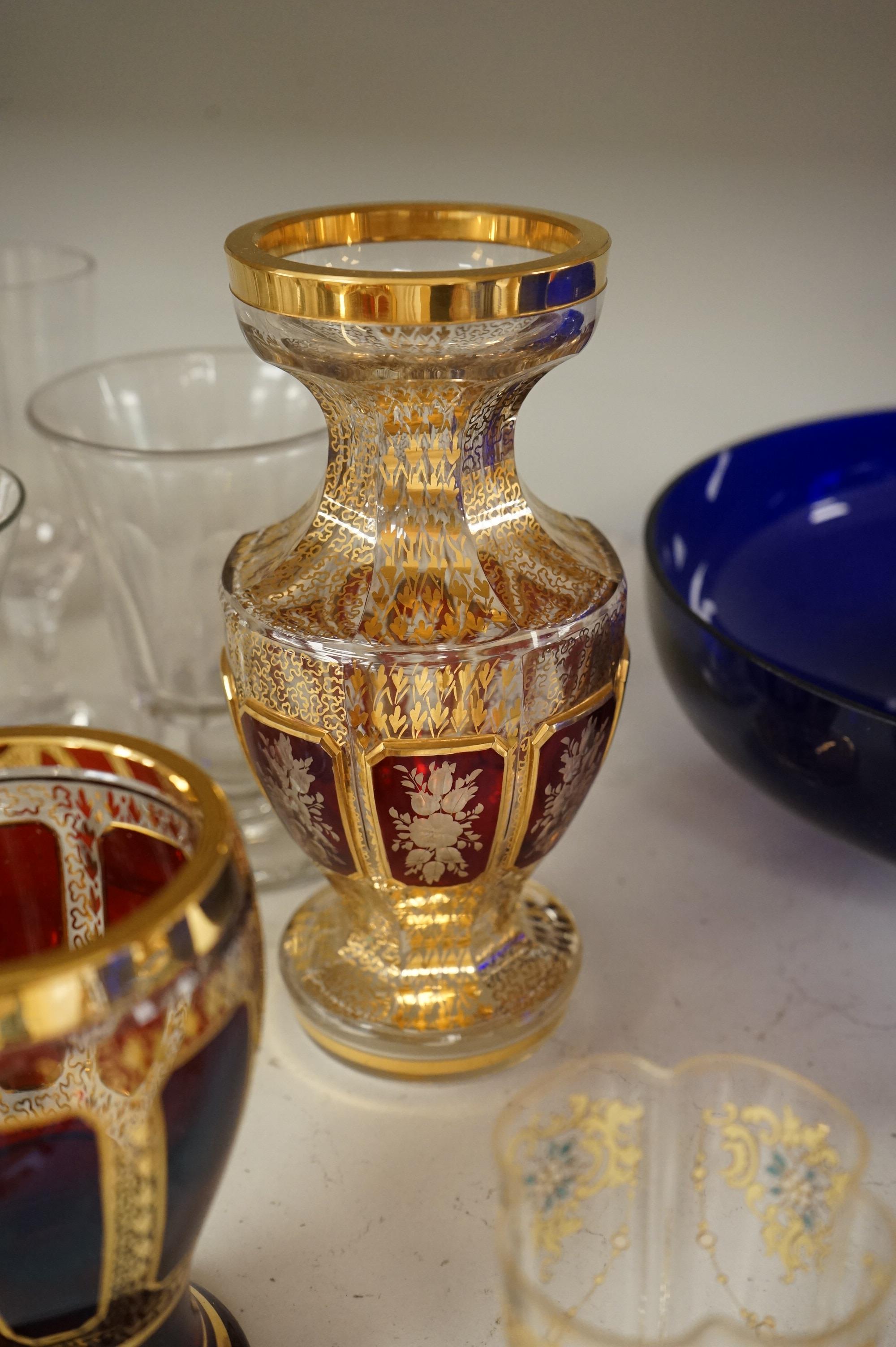 18th century and later glassware including a pair of ‘Bristol’ blue decanters